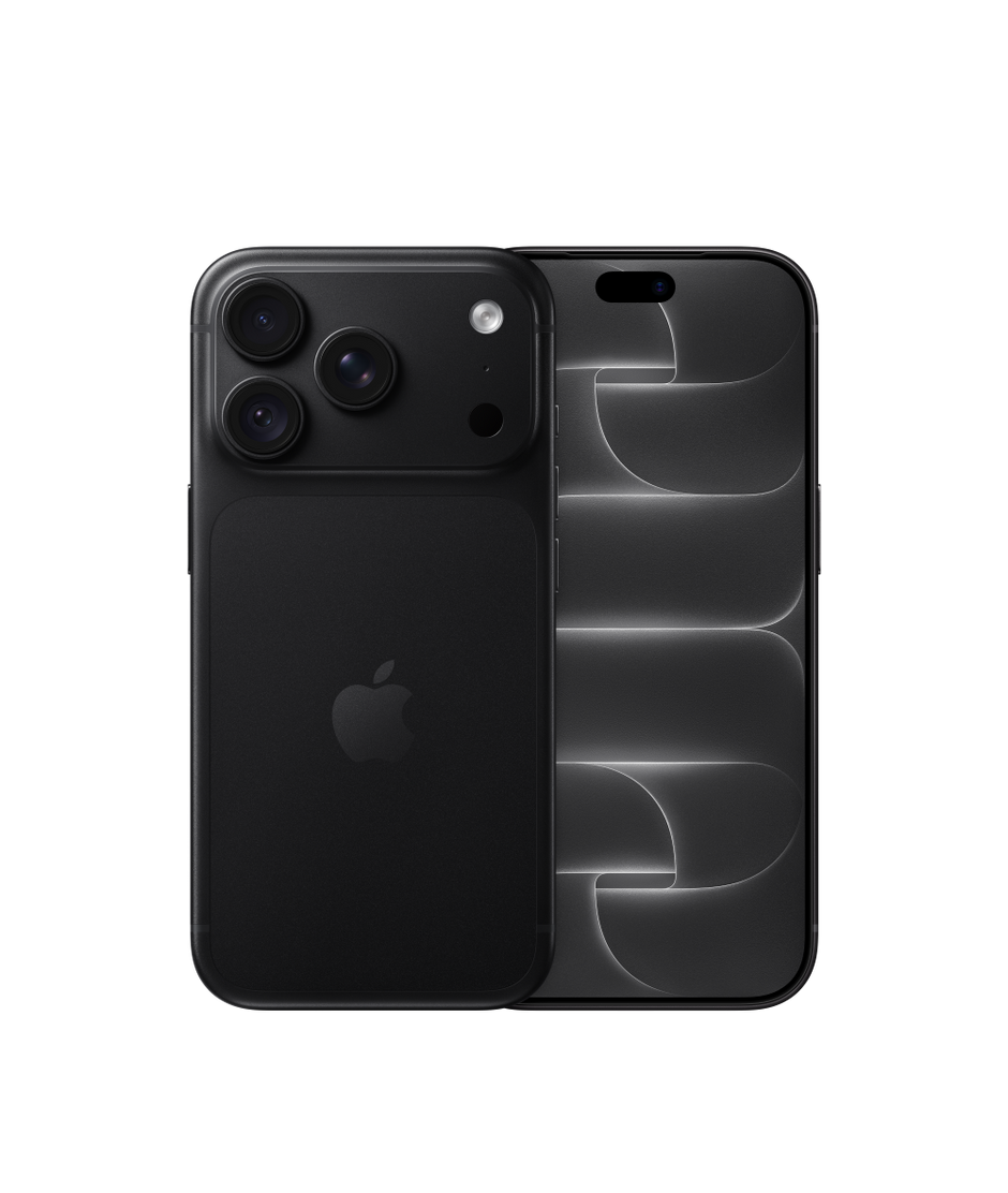 Apple product render of Black iPhone 18 Pro, front and rear