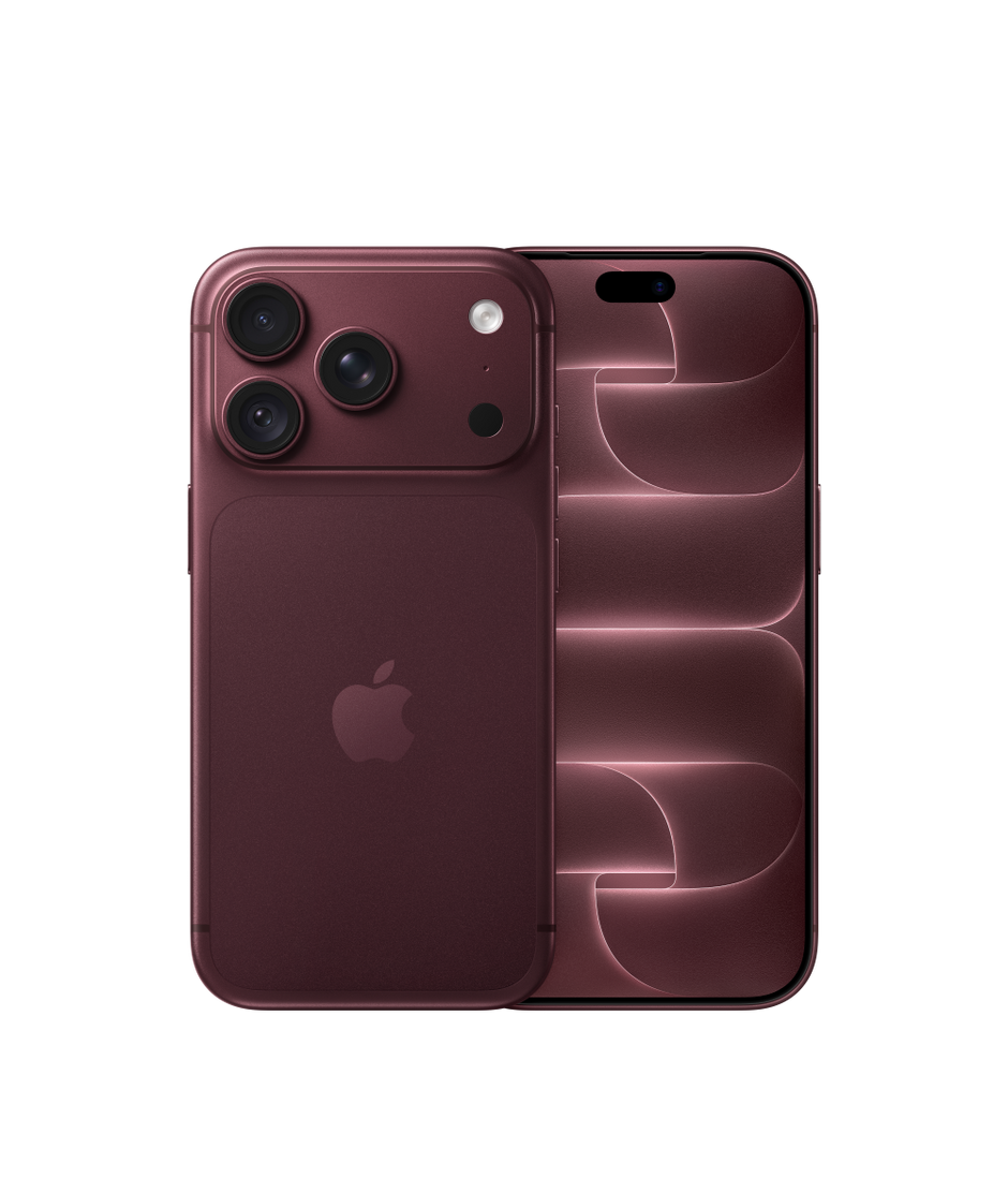 Apple product render of Burgundy iPhone 18 Pro, front and rear