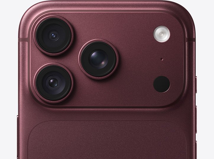 Apple product image of the Burgundy iPhone 18 Pro camera hardware