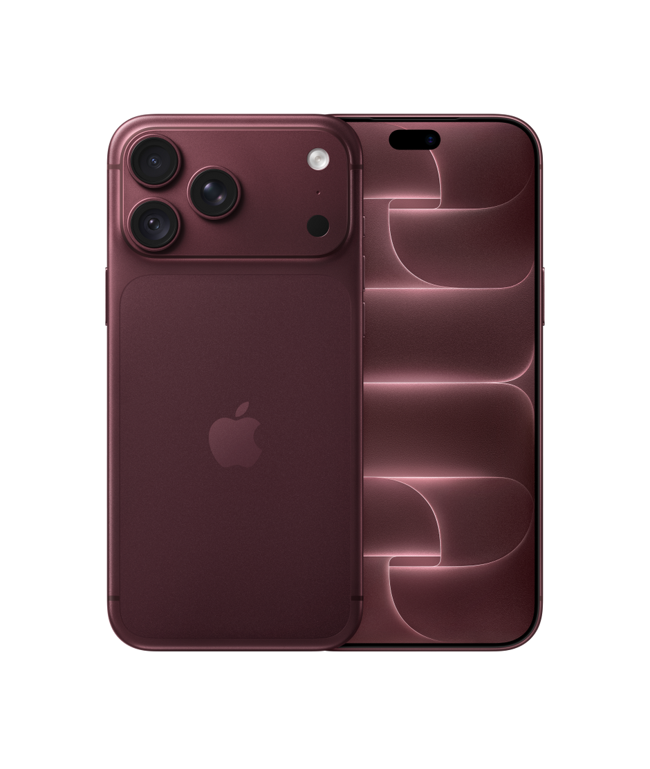 Apple product image of Burgundy iPhone 18 Pro Max, front and rear views