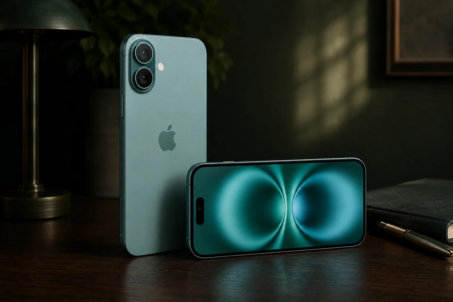 Teal iPhone 16 Plus in an everyday product scene