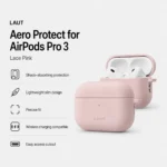 LAUT Aero Protect for AirPods Pro 3 in Lace Pink with shock-absorbing protection, lightweight slim design, precise fit, wireless charging compatibility, and easy access cutout.
