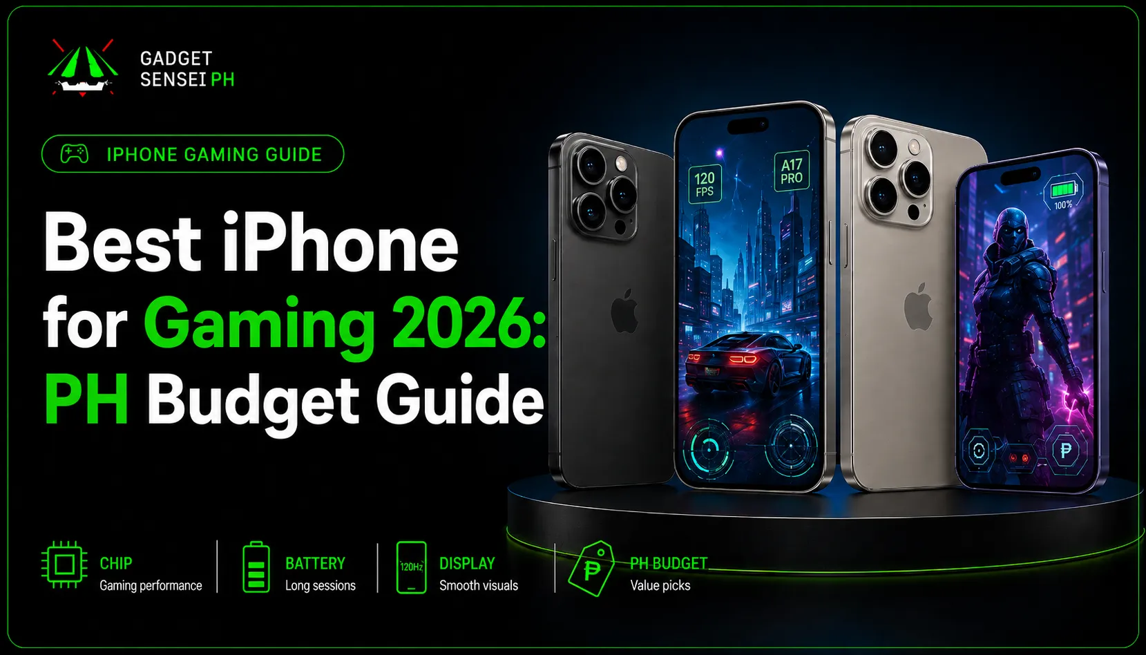 Best iPhone for gaming in the Philippines by Gadget Sensei PH, featuring gaming-focused iPhone recommendations for performance, battery, display, and budget.