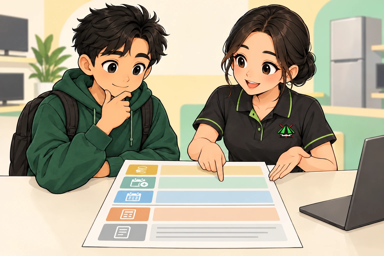Customer and GSPH staff looking over an offer sheet without prices